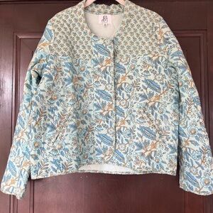 dRA Los Angeles Anthropologie Blue Floral Quilted Jacket, Size Medium